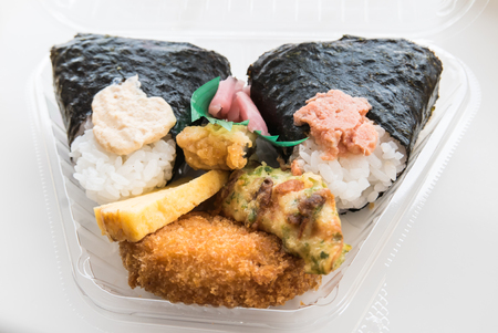 Japanese food-Onigiri set in clear plastic boxの写真素材