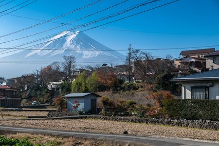 Fuji moutain view from Shimoyoshida railway station near Kawaguchiko, Japanの写真素材