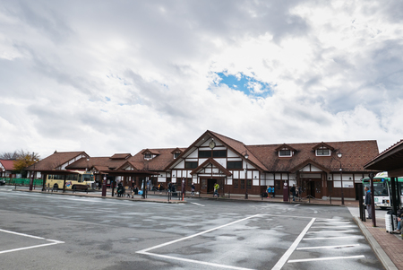 KAWAGUCHIKO, JAPAN - DECEMBER 3, 2015: Kawaguchiko Station, It's a railway station on the Fujikyuko Line in Fujikawaguchiko, Yamanashi operated by Fuji Kyuko located at an altitude of 857 mのeditorial素材