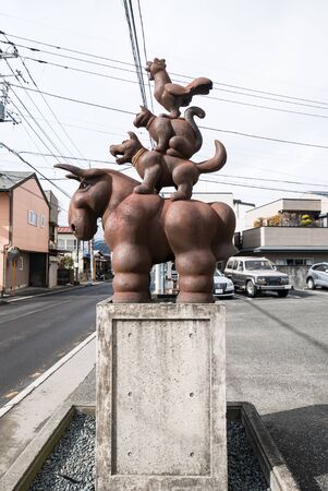 Kawaguchiko, Japan -December 3, 2015: Animal statue in front of apartment near Kawaguchiko station, Yamanashi, Japan. Lake Kawaguchiko is part of Fuji Five Lakes in Fuji-Hakone-Izu National Parkのeditorial素材
