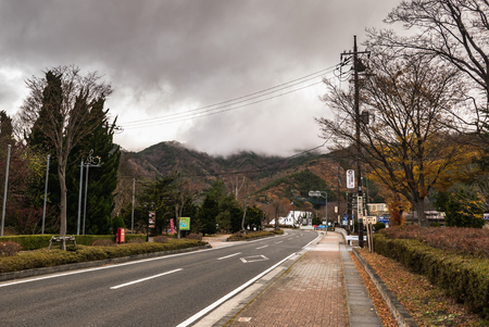 Kawaguchiko, Japan -December 3, 2015: Street around kawagichiko lake, Yamanashi, Japan. Lake Kawaguchi is part of Fuji Five Lakes in Fuji-Hakone-Izu National Parkのeditorial素材