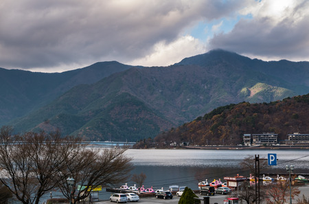 Kawaguchiko, Japan - December 2, 2015 : Landscape of Kawaguchiko lake view from Fuji-Hakone-Izu, national, park, Kawaguchiko,Yamanashi, Japan.のeditorial素材