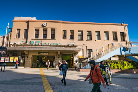 TOKYO JAPAN - DECEMBER 4, 2015: Unidentified people in front of Ueno train station. Ueno is best known as the home of Ueno Park and the Tokyo National museum.のeditorial素材