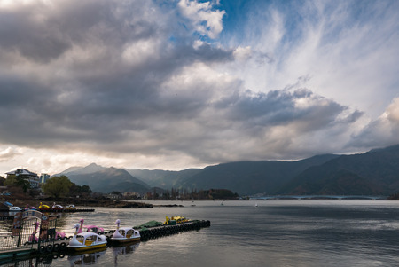 Kawaguchiko, Japan - December 2, 2015 : Landscape of Kawaguchiko lake view from Fuji-Hakone-Izu, national, park, Kawaguchiko,Yamanashi, Japan.のeditorial素材