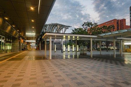 FUKUOKA, JAPAN - SEPTEMBER 27, 2014. Hakata Station in early morning. Hakata Station is surrounding shopping mall. It is one of the biggest stations in Fukuoka which is a terminal of Shinkansen or bullet train.のeditorial素材