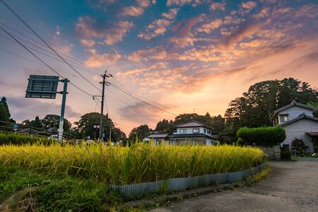Landscape around Aso station in Kumamoto, Japan.の写真素材