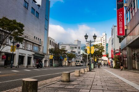 Beppu, Japan - September 28, 2014: Street near Beppu station in the morning. Beppu is a city located in Oita Prefecture on the island of Kyushu, Japan, at the west end of Beppu Bay. In November 2013 the city had a population of 122,085 and a population deのeditorial素材