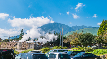 Beppu, Japan - September 28, 2014: Kannawa town in the morning. Kannawa district is a city in Beppu, Japan. Beppu is a city located in Oita Prefecture on the island of Kyushu, Japan, at the west end of Beppu Bay.のeditorial素材