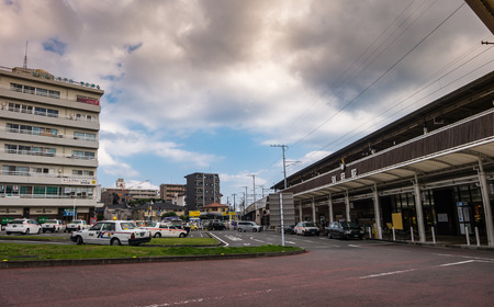 Beppu, Japan - September 28, 2014: Beppu station in the morning. Beppu Station is the main railway station for the city of Beppu in Oita Prefecture, Japan, which is famous for its onsen. It is situated on the Nippo Main Line. The station, and all trains sのeditorial素材