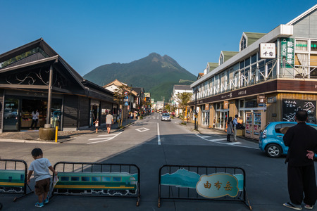 Yufuin, Japan - September 28, 2014: The main shopping street of Yufuin in Oita, Japan. Yufuin was a town located in Oita District, Oita Prefecture, Japan. Yufuin is now a district within the city of Yufu.のeditorial素材