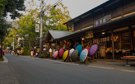 Yufuin, Japan - September 28, 2014: The main shopping street of Yufuin in Oita, Japan. Yufuin was a town located in Oita District, Oita Prefecture, Japan. Yufuin is now a district within the city of Yufu.のeditorial素材