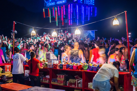 Koh Phangan, Thailand - October 8, 2014: The Full moon party at Haad Rin, Koh Phangan, Thailand. The Full Moon Party is an all-night beach party that originated in Haad Rin on the island of Ko Pha Ngan, Thailand on the night of, before or after every fullのeditorial素材