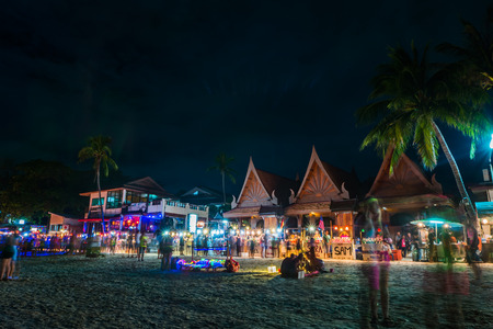 Koh Phangan, Thailand - October 8, 2014: The Full moon party at Haad Rin, Koh Phangan, Thailand. The Full Moon Party is an all-night beach party that originated in Haad Rin on the island of Ko Pha Ngan, Thailand on the night of, before or after every fullのeditorial素材