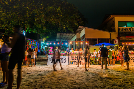 Koh Phangan, Thailand - October 8, 2014: The Full moon party at Haad Rin, Koh Phangan, Thailand. The Full Moon Party is an all-night beach party that originated in Haad Rin on the island of Ko Pha Ngan, Thailand on the night of, before or after every fullのeditorial素材