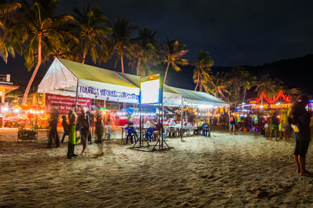 Koh Phangan, Thailand - October 8, 2014: The Full moon party at Haad Rin, Koh Phangan, Thailand. The Full Moon Party is an all-night beach party that originated in Haad Rin on the island of Ko Pha Ngan, Thailand on the night of, before or after every fullのeditorial素材