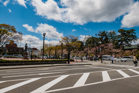 Photo pour Aomori, Japan - April 30, 2016: Street of Hirosaki city near to Hirosaki castle in Aomori, Japan - image libre de droit