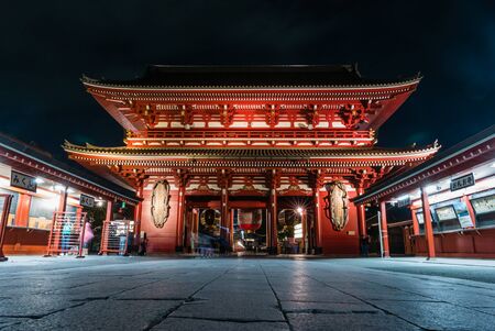 Tokyo, Japan - April 30, 2016: Senso-ji Red Japanese Temple at night in Asakusa, Tokyo, Japanのeditorial素材