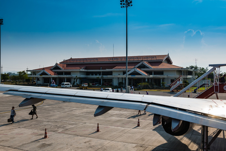 Nakhon Si Thammarat, Thailand - April 27, 2016: Nakhon Si Thammarat airport in Nakhon Si Thammarat province, Thailand, The airport is 14 km from the city. The capacity of the arrivals terminal is 188 persons per hour.のeditorial素材