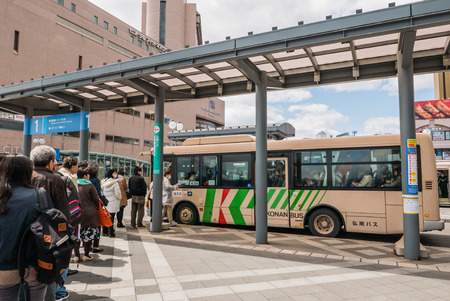 Aomori, Japan - April 30, 2016: Hirosaki Station, Hirosaki Station is a railway station in the city of Hirosaki, Aomori Prefecture, Japan, jointly operated by East Japan Railway Company (JR East) and the private railway operator KÅnan Railway.のeditorial素材