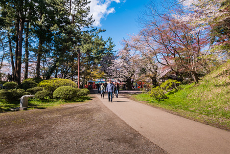 Aomori, Japan - April 30, 2016: Tourist at the Hirosaki Castle Park in Hirosaki, Aomori, Japanのeditorial素材