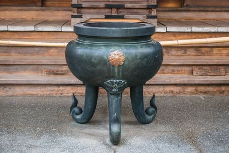 Joss pot in Japanese temple in Kawagoe town, Japan