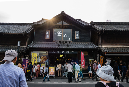 Kawagoe, Japan - May 1, 2016: Tourists visiting Kawagoe town. Kawagoe is a city in Saitama Prefecture, in the central Kanto region of Japan. The city is known locally as "Little Edo" after the old name for Tokyo, due to its many historic buildings.のeditorial素材