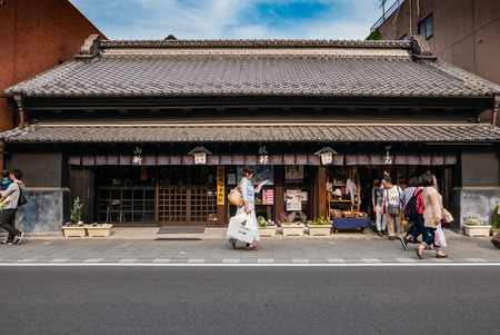 Kawagoe, Japan - May 1, 2016: Tourists visiting Kawagoe town. Kawagoe is a city in Saitama Prefecture, in the central Kanto region of Japan. The city is known locally as "Little Edo" after the old name for Tokyo, due to its many historic buildings.のeditorial素材