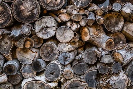 Pile of wood logs storage in Shirakawa-go