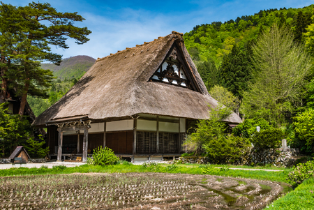Shirakawa-go, Japan - May 2, 2016: Temple in Shirakawa-go. Shirakawa-go is one of Japan's UNESCO World Heritage Sites located in Gifu Prefecture, Japan.のeditorial素材