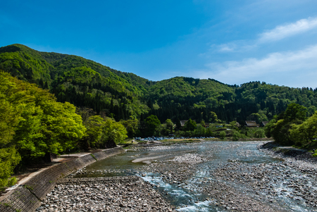 Shirakawa-go, Japan - May 2, 2016: Landscape near the entrance to Historical village of Shirakawa-go. Shirakawa-go is one of Japan's UNESCO World Heritage Sites located in Gifu Prefecture, Japan.の写真素材