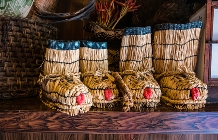 Traditional Japanese Fukagutsu Vintage Snow Boots in Shirakawa-go.