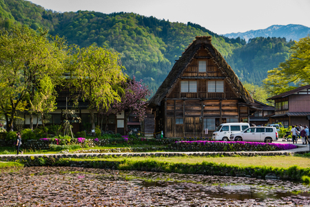 Shirakawa-go, Japan - May 2, 2016: Historical village of Shirakawa-go. Shirakawa-go is one of Japan's UNESCO World Heritage Sites located in Gifu Prefecture, Japan.のeditorial素材