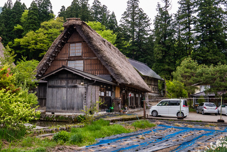 Shirakawa-go, Japan - May 3, 2016: Traditional gassho-zukuri house in Shirakawa-go. Shirakawa-go is one of Japan's UNESCO World Heritage Sites located in Gifu Prefecture, Japan.のeditorial素材