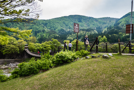 Shirakawa-go, Japan - May 3, 2016: Entrance to Historical village of Shirakawa-go. Shirakawa-go is one of Japan's UNESCO World Heritage Sites located in Gifu Prefecture, Japan.のeditorial素材