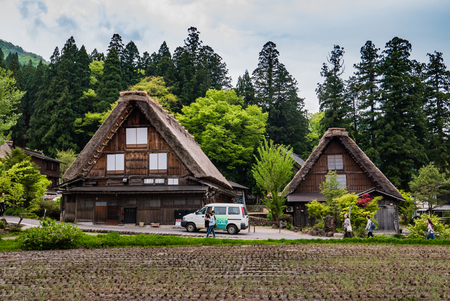 Shirakawa-go, Japan - May 3, 2016: Traditional gassho-zukuri houses in Shirakawa-go. Shirakawa-go is one of Japan's UNESCO World Heritage Sites located in Gifu Prefecture, Japan.のeditorial素材