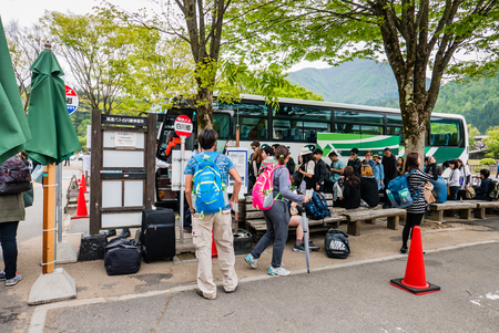 Shirakawa-go, Japan - May 3, 2016: Tourists visiting Shirakawa-go. Shirakawa-go is one of Japan's UNESCO World Heritage Sites located in Gifu Prefecture, Japan.のeditorial素材