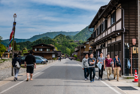 Shirakawa-go, Japan - May 3, 2016: Tourists visiting Shirakawa-go. Shirakawa-go is one of Japan's UNESCO World Heritage Sites located in Gifu Prefecture, Japan.のeditorial素材
