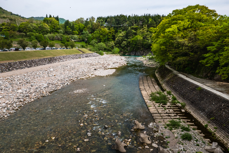 Shirakawa-go, Japan - May 3, 2016: Landscape near the entrance to Historical village of Shirakawa-go. Shirakawa-go is one of Japan's UNESCO World Heritage Sites located in Gifu Prefecture, Japan.の写真素材