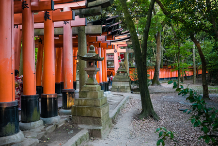 Kyoto, Japan - May 4, 2016: Trails up the mountain at Fushimi Inari shrine. Fushimi Inari Taisha is the head shrine of Inari, located in Fushimi-ku, Kyoto, Japan.のeditorial素材