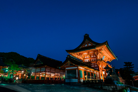 Kyoto, Japan - May 4, 2016: Fushimi Inari shrine at night. Fushimi Inari Taisha is the head shrine of Inari, located in Fushimi-ku, Kyoto, Japan.