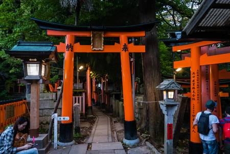 Kyoto, Japan - May 4, 2016: Small shrine in Fushimi Inari shrine. Fushimi Inari Taisha is the head shrine of Inari, located in Fushimi-ku, Kyoto, Japan.のeditorial素材