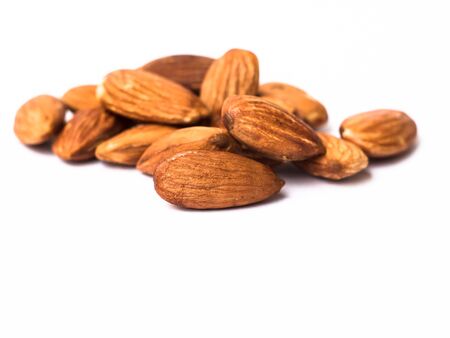 Almonds on white backgroundの写真素材