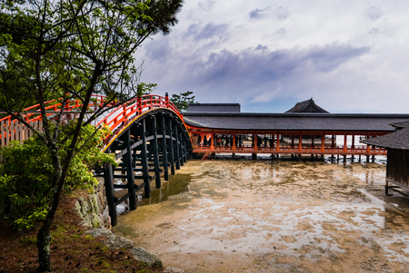 Miyajima, Japan - May 6, 2016: Itsukushima Shrine on Miyajima Island.  Miyajima island is a famous island shrine-town is a UNESCO World Heritage Site and a major tourism destination.のeditorial素材
