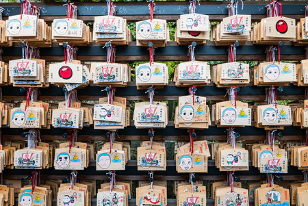 Kyoto, Japan - May 7, 2016: Ema (Wooden Wishing Plaques) at Kinkaku-ji Temple (The Golden Pavilion) in Kyoto, Japan.のeditorial素材