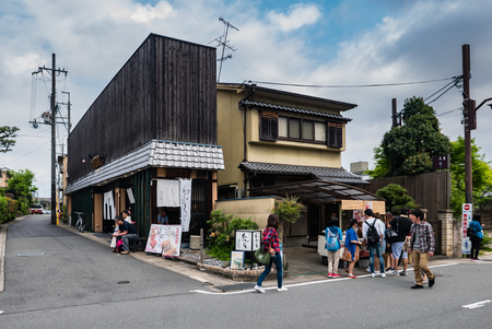 Kyoto, Japan - May 7, 2016: Restaurant and cafe near Bamboo forest of Arashiyama, Kyoto, Japan. Arashiyama is a district on the western outskirts of Kyotoのeditorial素材