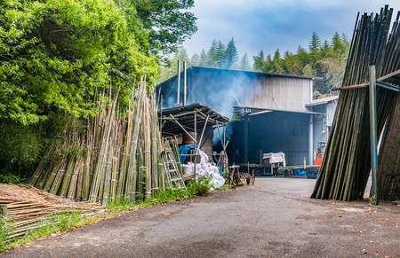 Kyoto, Japan - May 7, 2016: Bamboo factory at Bamboo forest of Arashiyama, Kyoto, Japan. Arashiyama is a district on the western outskirts of Kyotoのeditorial素材