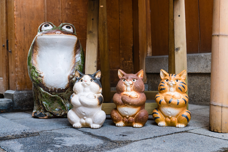 Cute Frog and cats statue for garden decoration.の写真素材