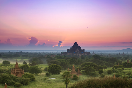 Ancient Land of Bagan view from the top of Shwesandaw Pagoda in morning located in Bagan, Myanmarのeditorial素材