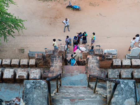 Bagan , Myanmar - October 21, 2016: Steep stairs to go down from Shwesandaw Pagoda in Bagan, Myanmarのeditorial素材