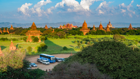 Ancient Land of Bagan view from the top of Shwesandaw Pagoda in morning located in Bagan, Myanmarのeditorial素材